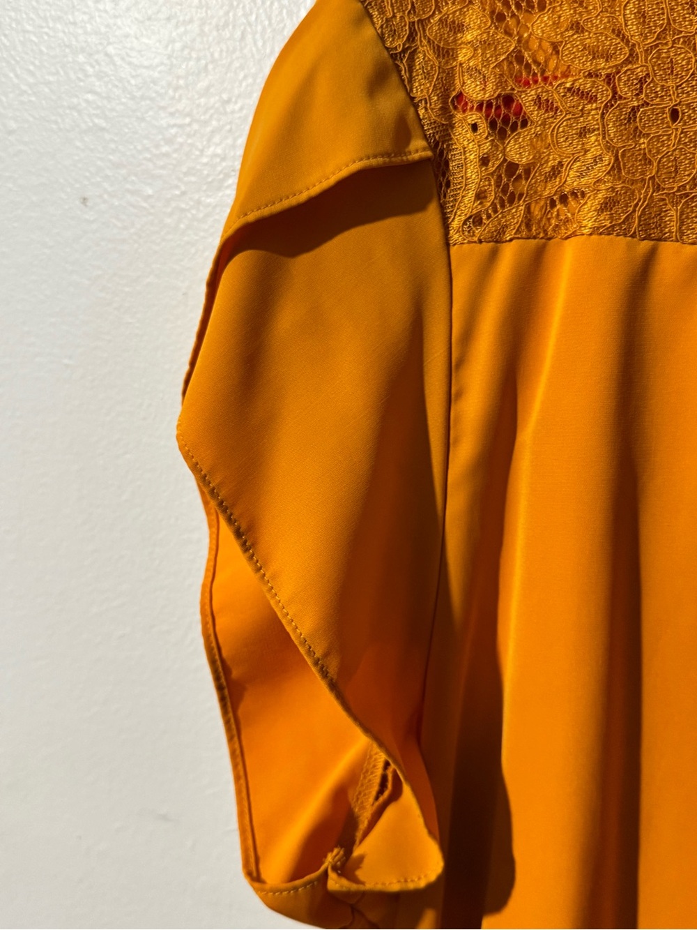 Casual Lace Yoke Short Sleeve Blouse - Mustard never been worn Coastal Office 3X - Picture 4 of 8